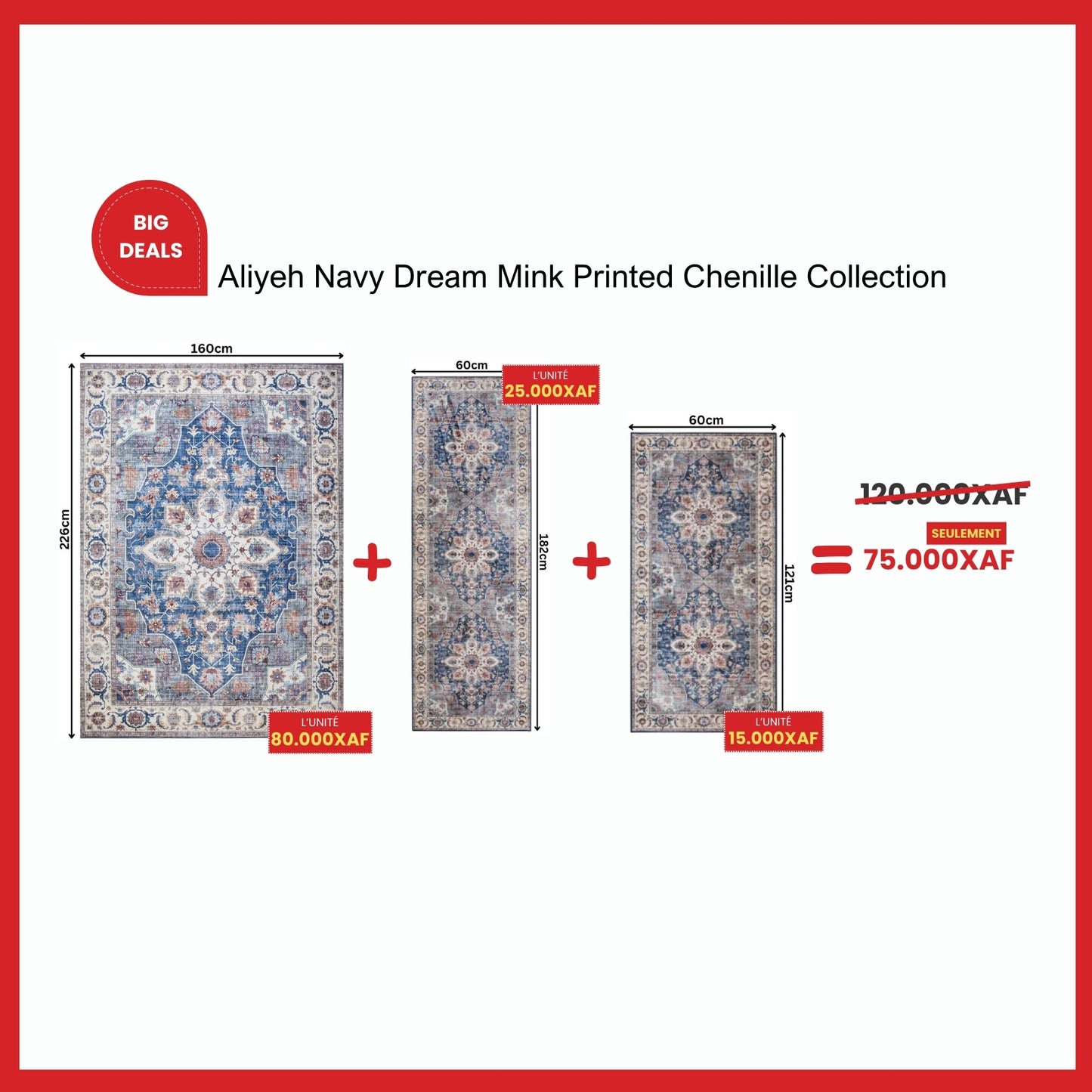 Aliyeh Navy Dream Mink Printed Chenille 3 Pack