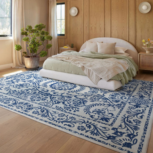 Tapis tissé plat bleu Delphina