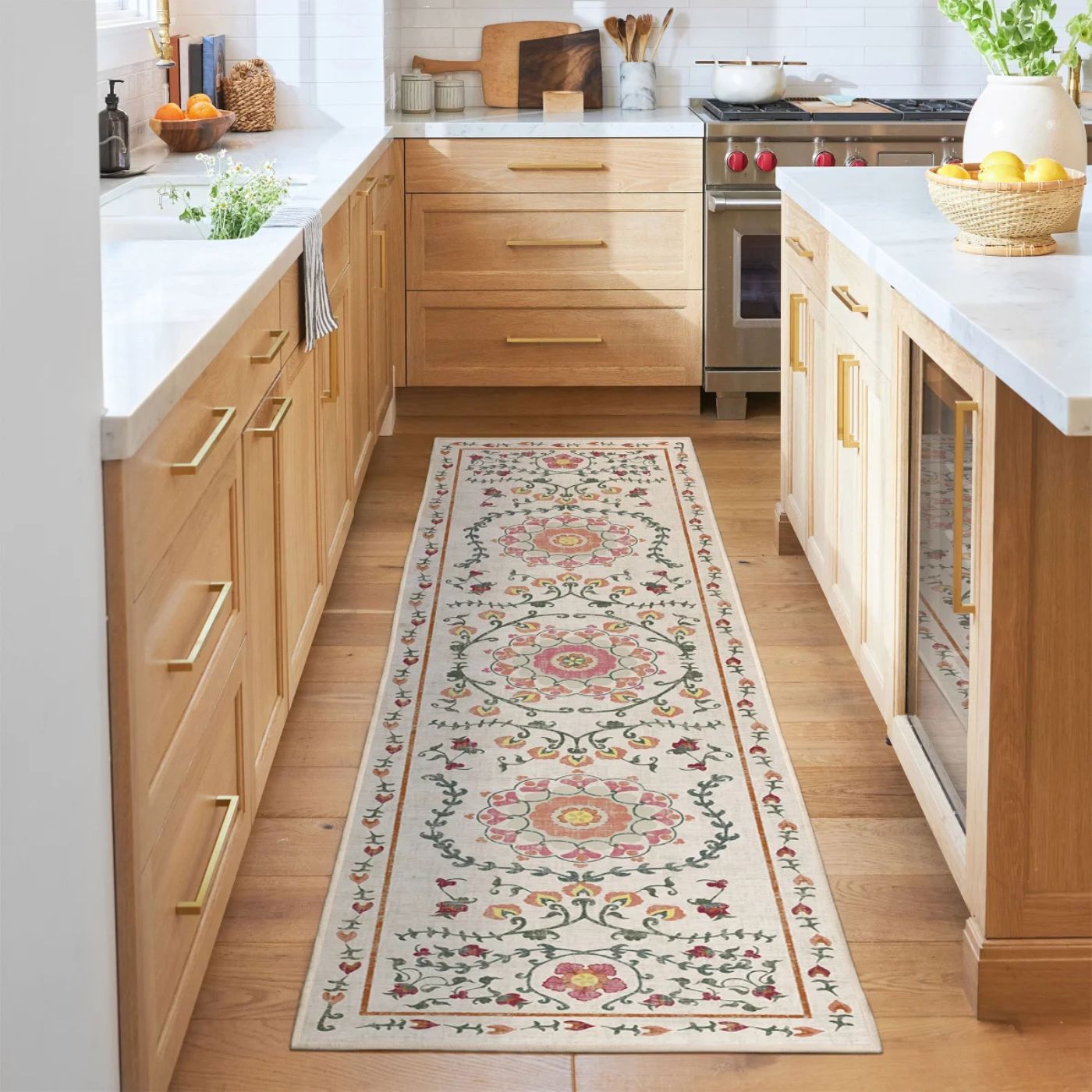 Tapis tissé plat corail Suzani