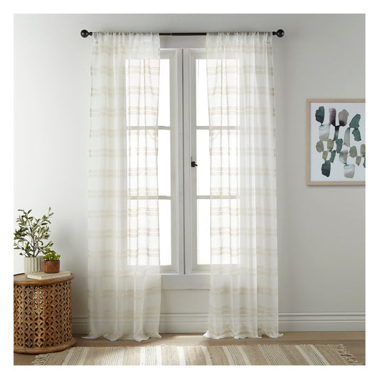 Sankara Voile Tissé à Rayures à Fronces Voilage Rideau Lot de 2