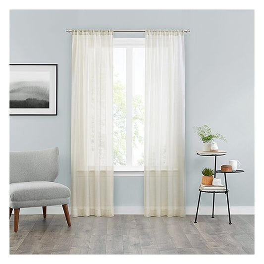 Vue Voile Texturé à Fronces Voilage Rideau Lot de 2 Panneaux
