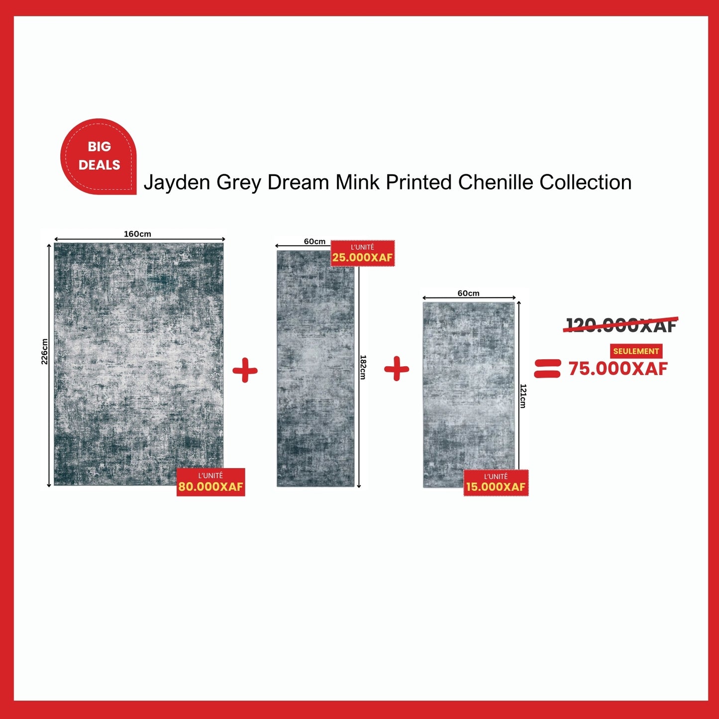 Jayden Grey Dream Mink Printed Chenille 3 Packs