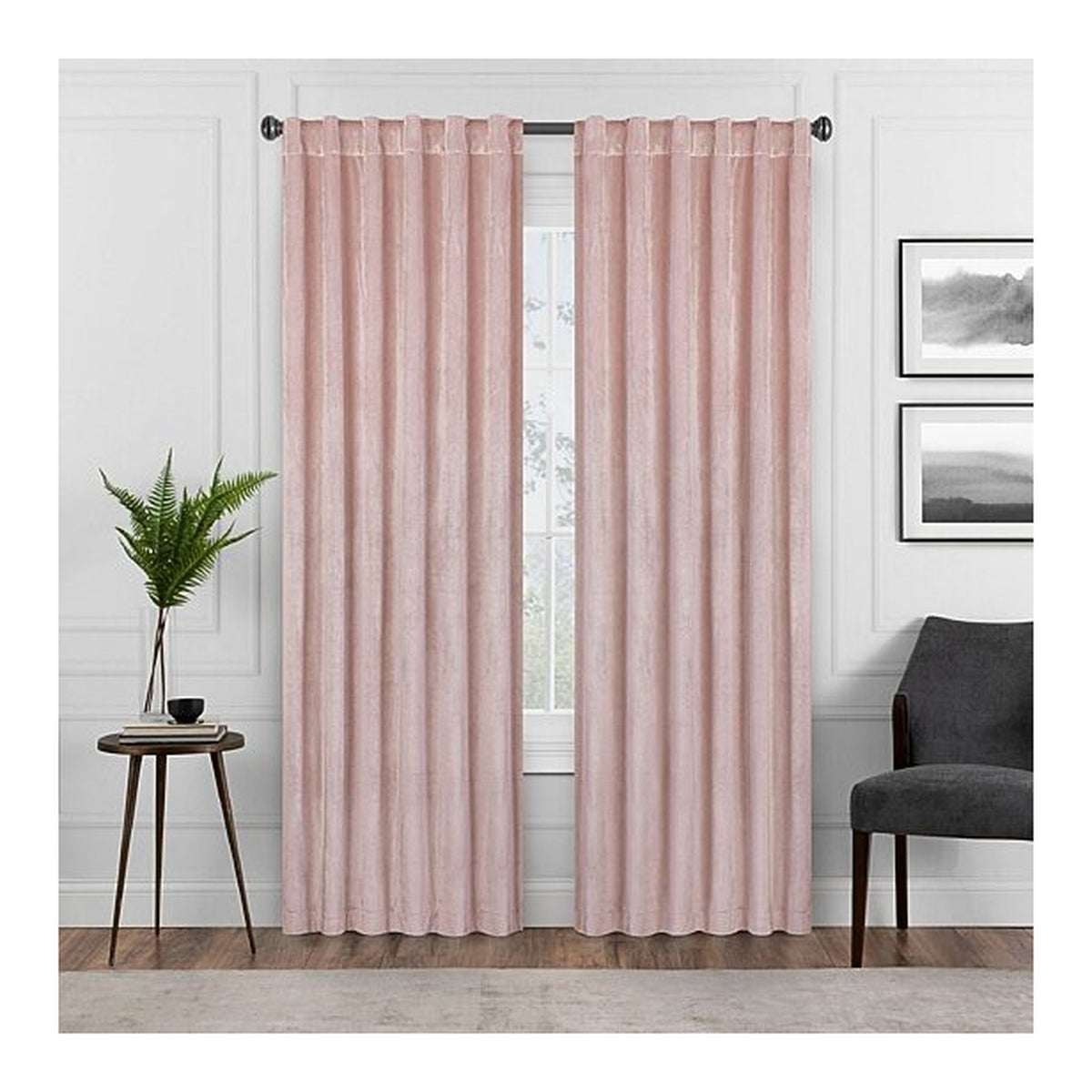 ECLIPSE Harper rideau velours 100% occultant, coloris Blush